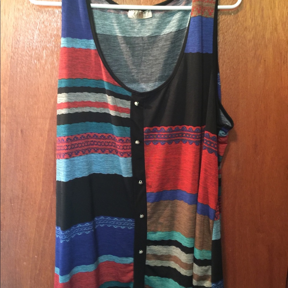 Lavish Plus striped tank with decorative buttons
